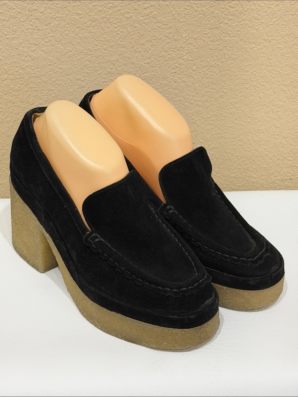 Marc Fisher Black Suede Platform Clogs with Crepe Sole